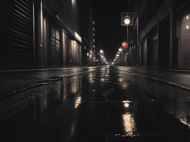 Wet Asphalt Reflection of Abstract in a Dark Setting