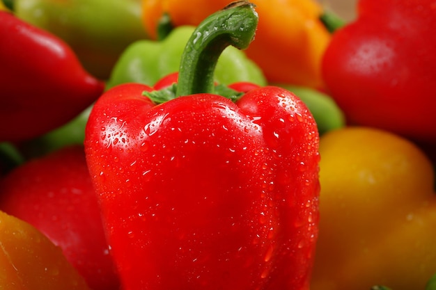 Wet colorful peppers background