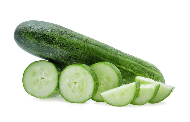 Wet cucumber isolated on white. 