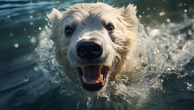 水遊びする濡れた犬 人工知能が生成したかわいい夏の風景