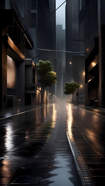 Wet empty street rainy night illustration