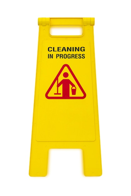 Wet floor and cleaning in progress isolated on white background.clipping path.