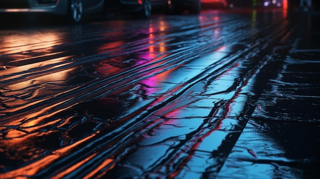 A wet floor with a neon sign that says'car wash '