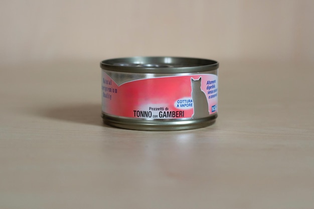 Wet food for cats and dogs in an iron can Canned food for cats and dogs