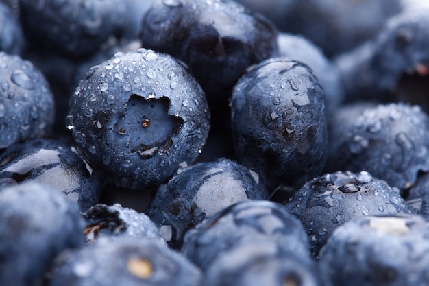 Wet fresh blueberries