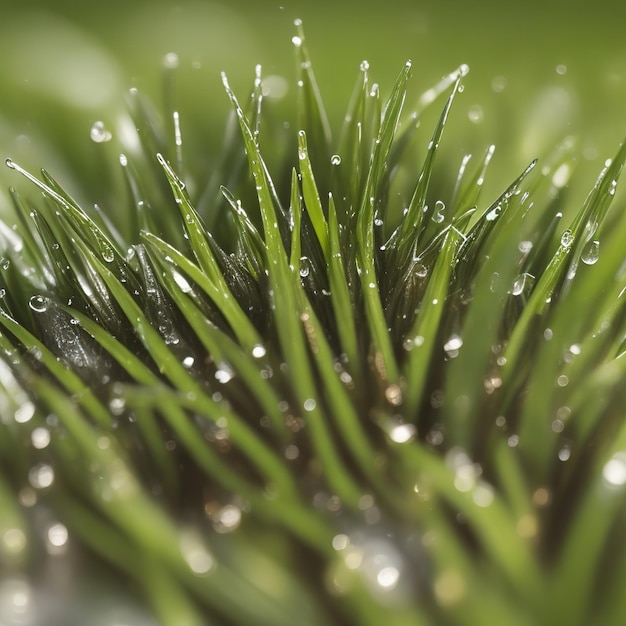 Wet grass in rain