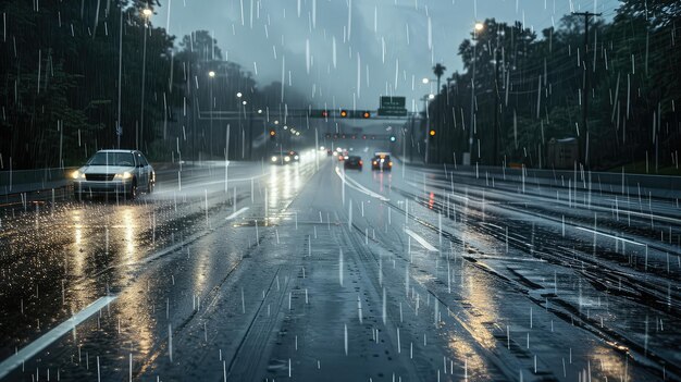 写真 高速道路の湿った雨