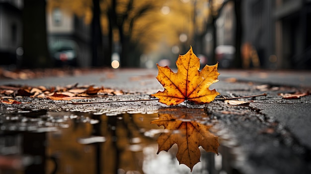 wet leaves with drops of rain