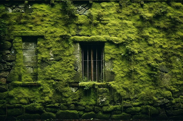 Photo wet moss covered house wall