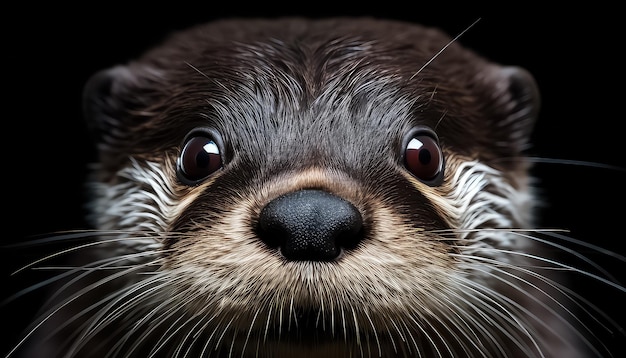 Wet otter on black background