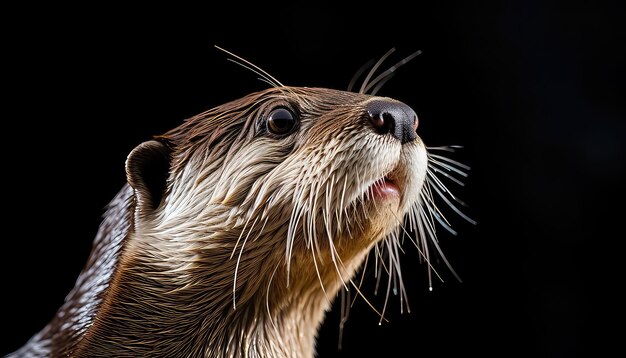 Photo wet otter on black background