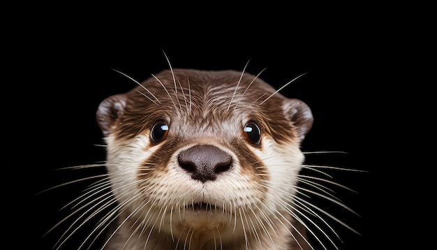 Wet otter on black background