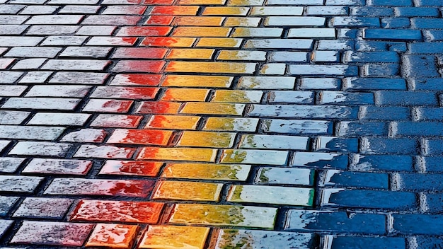 A wet pavement with colored reflection Minimalist style