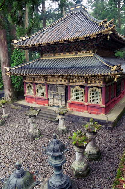 Wet rainy atmosphere at the place of famous Toshogu Shrine in Nikko, Japan