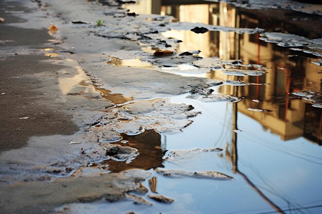 Photo wet reflection on dirty water environmental damage