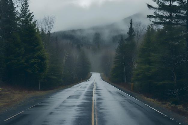 森 の 中 の 湿った 道路