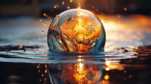 写真 反射する水の抽象的な美しさの濡れた球体