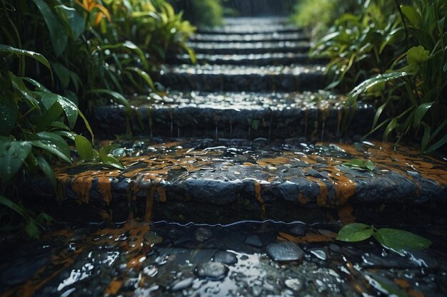 Wet stone pathway