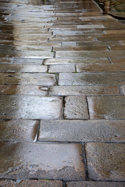 Wet Street in Santiago de Compostela, Galicia, Spain