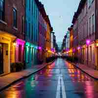 Photo a wet street with a sign that says quot kawa quot on it