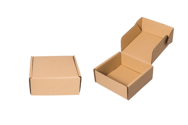 Wet of two brown cardboard boxes on white background