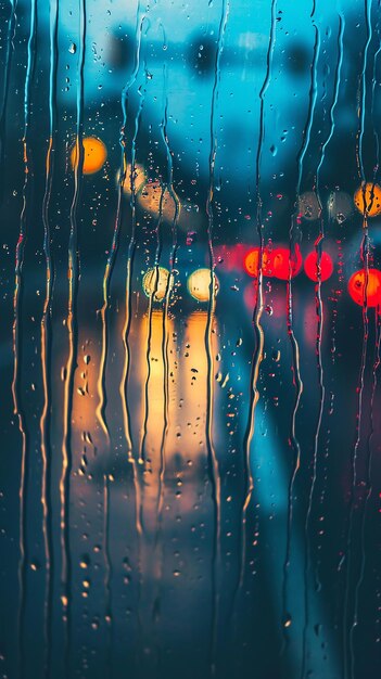 Wet window with the background of the night city