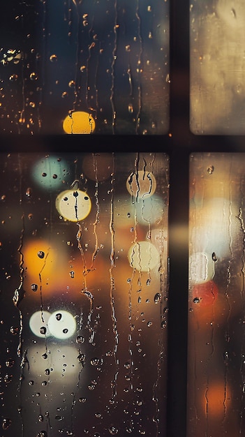 Wet window with the background of the night city