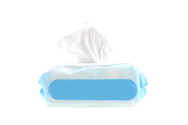 Photo wet wipes isolated on isolated white background.