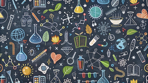 Wetenschap en natuur Blackboard Naadloos patroon