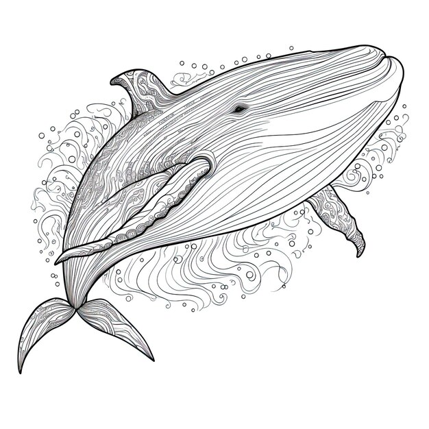 Фото Иллюстрация живой линии кита черно-белый цвет страницы стиль искусства генеративного искусства ии