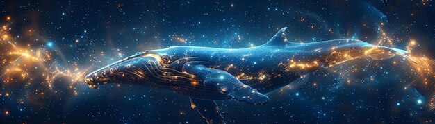 Whale constellation in a starry night sky