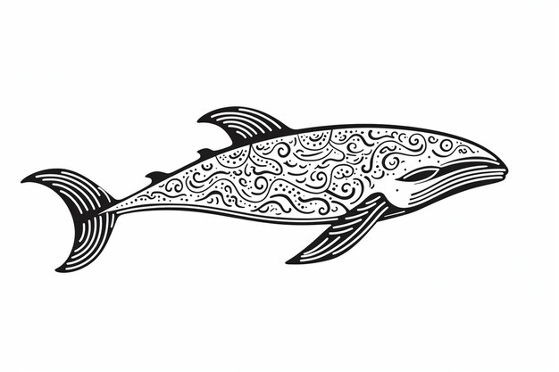 Whale in doodle simple style on white background