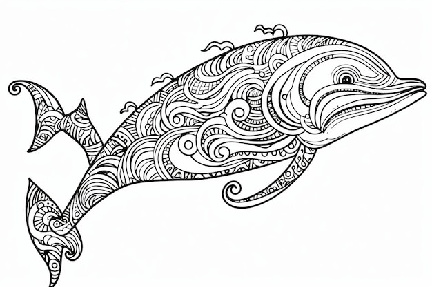 白い背景の素描のシンプルなスタイルのクジラ
