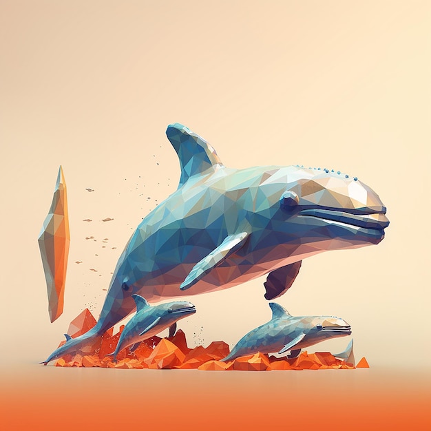 whale family polygon illustration