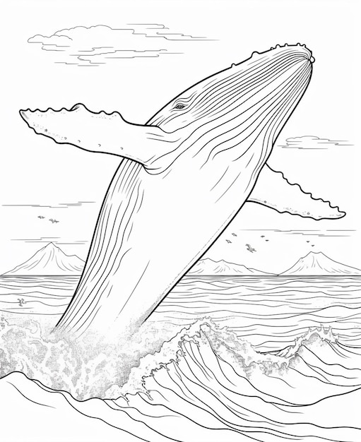 Photo a whale jumping out of the water coloring page generative ai