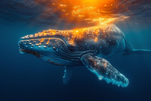 whale in the ocean at sunset AI generated