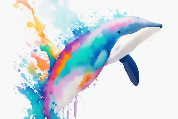 Whale photo prepared in watercolor style