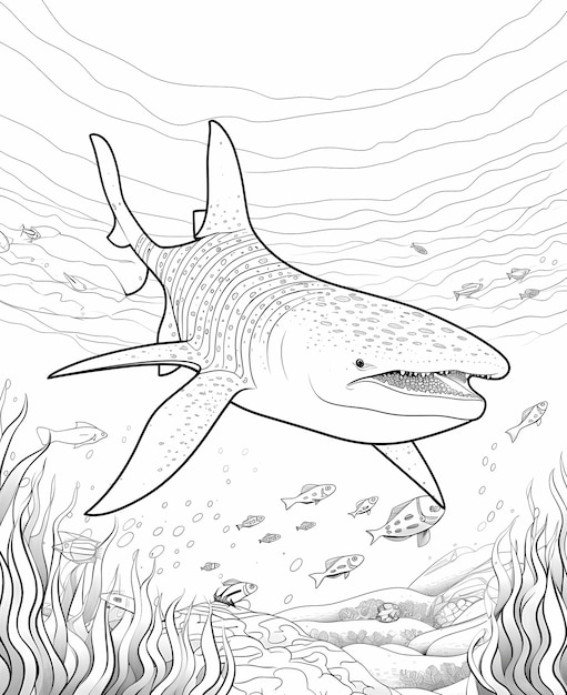 Whale Shark Wonderland kleurplaat voor kinderen met weinig details en gedurfde contouren