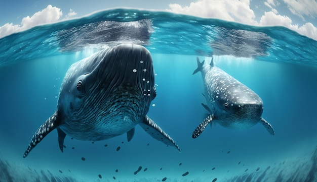 Whale sharks under the water wallpaper