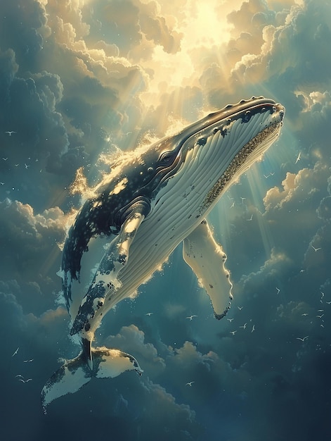 Photo whale soaring through a cloudfilled sky