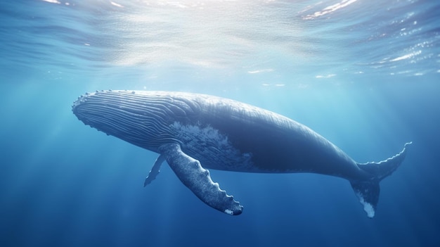 A whale swimming in the ocean with the word whale on the bottom.