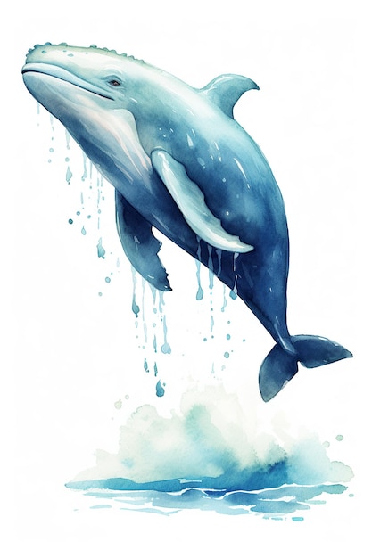 Whale watercolor clipart cute isolated on white background with Generative AI Technology