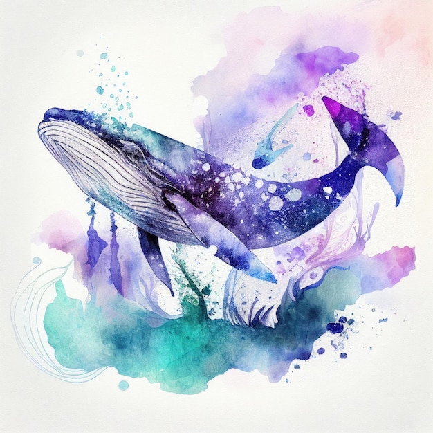 Whale in watercolor style by Generative AI