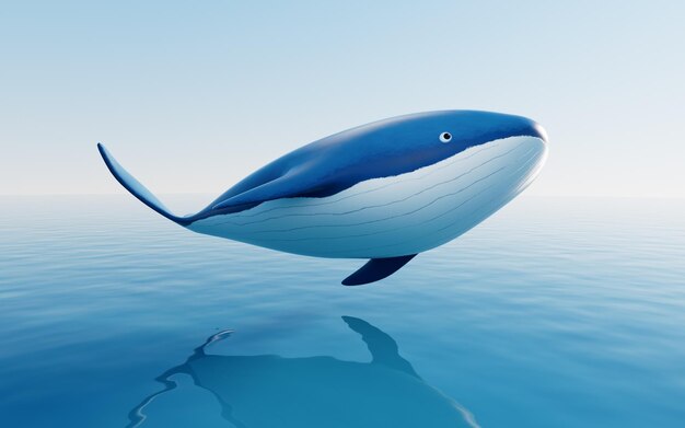 Photo whale with cartoon style 3d rendering