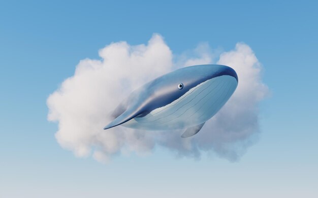 Whale with cartoon style 3d rendering