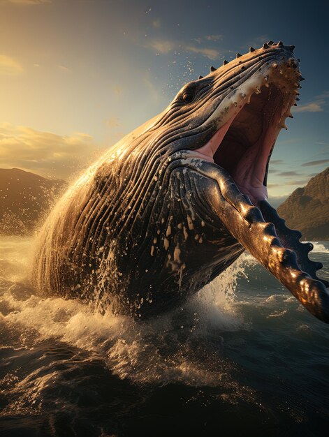 Photo a whale with its mouth open and the mouth open