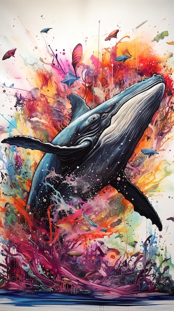 Photo whale with a splash of water and the words whale