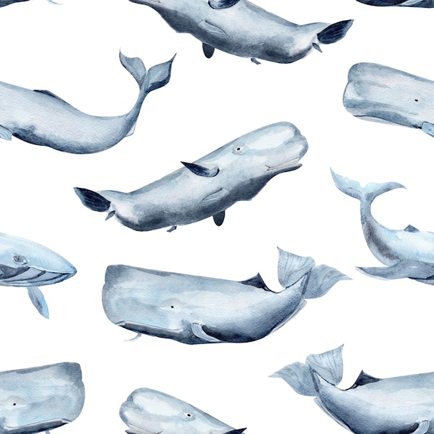 Whales watercolor seamless pattern