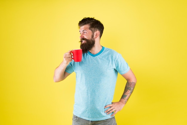 What a great morning good morning coffee morning tea cup for
breakfast break for lunch sip of inspiration caucasian brutal
hipster drinking beverage hot drink mug man casual style drink
tea