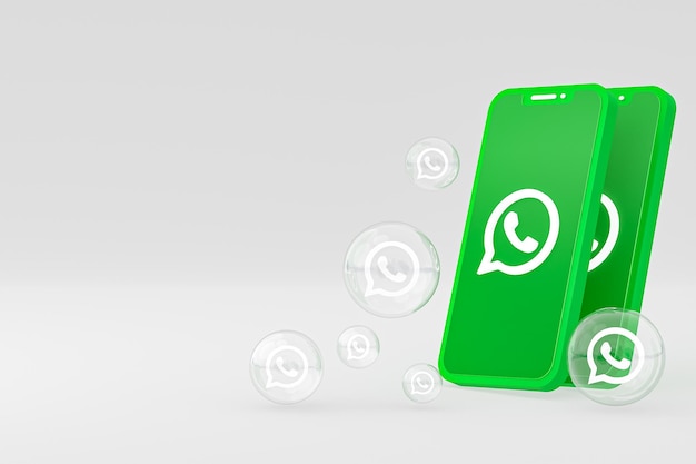 L'icona whatapps sullo schermo dello smartphone o del telefono cellulare 3d rende su sfondo grigio
